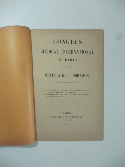 Congres medical international de Paris. Statuts et programme